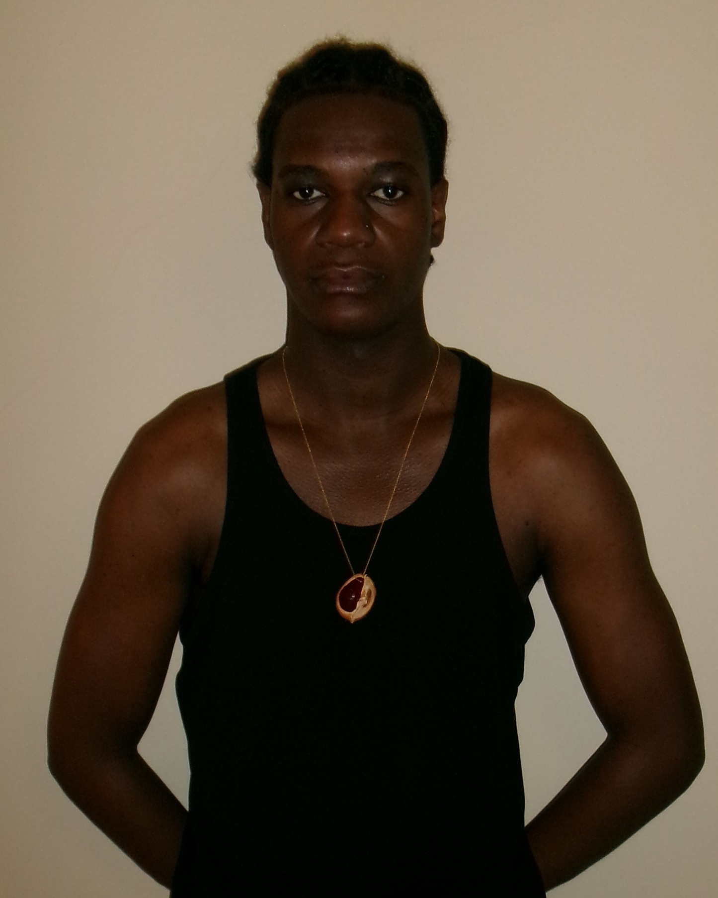 Chestnut shell with gold chain, red